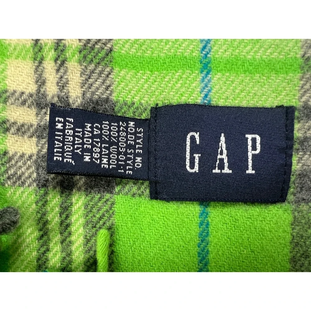 Gap Scarf Unisex OS Green Plaid 100% Wool Made in Italy Fringe 248003-01-1